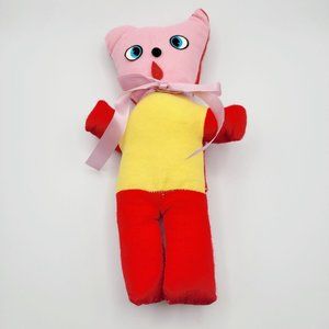 Vintage Felt Bear Carnival Prize Toy Novelty Stuffed Animal Multicolor 12"